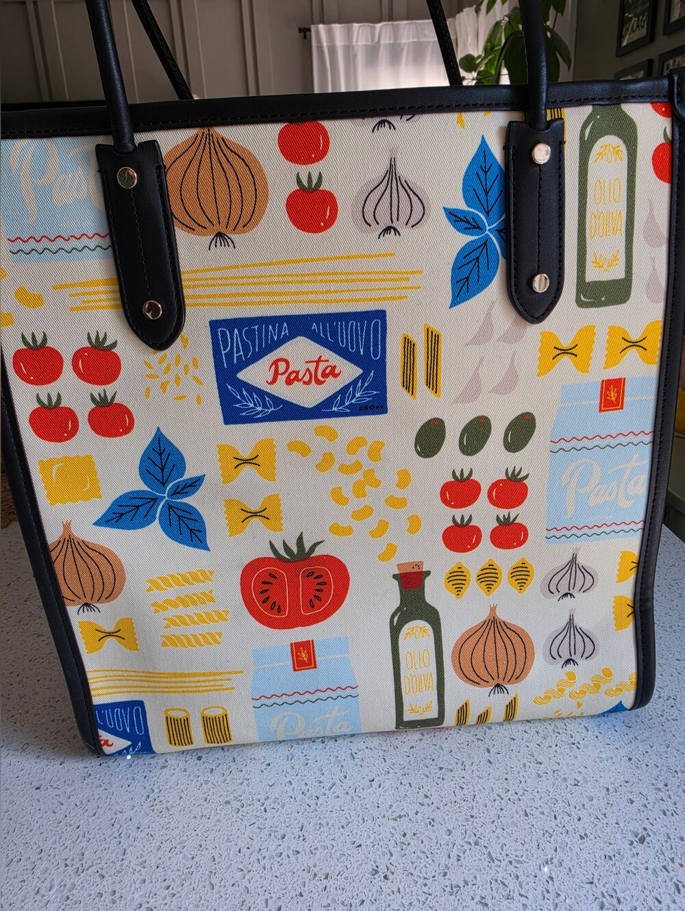 kate spade Multicolor Pasta Market Canvas Tote with Black Trim - Picture 3 of 8